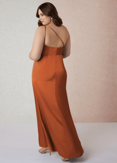 Azazie Mika Bridesmaid Dresses Cinnamon Sheath One Shoulder Stretch Satin Dress image11
