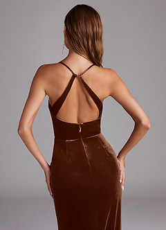 Azazie Becca Jurken voor bruidsmeisjes Jurk van flueel met Kolom Omber image5