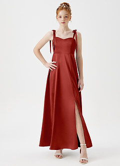 Azazie Rosey Junior A-Linie Herzausschnitt Metallischer Satin Kleid Rost image5