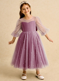 Azazie Trudy Flower Girl Dresses Mulberry Ball-Gown Sweetheart Neckline Tulle Dress image3