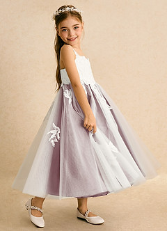 Azazie Coraline Flower Girl Dresses Ivory Dusty Rose A-Line Lace Dress image5