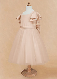 Azazie Kaeya Flower Girl Dresses English Rose A-Line Bow Tulle Dress image7