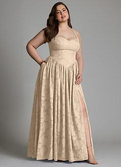 Azazie Francis Vestidos de damas de honor Vestido Champán de Devorado Floral de Línea A con Corsé image14