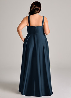 Azazie Shaude Bridesmaid Dresses Dark Navy A-Line Pleated Stretch Satin Dress image14