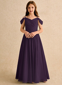 Azazie Chelo Girls Formal Abiti da Ragazza di Fiori Abito A-Line in Chiffon Plissettato Prugna image4