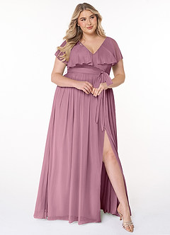 Azazie Jael Bridesmaid Dresses Vintage Mauve A-Line V-Neck Mesh Dress image9