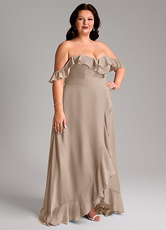 Azazie Lyra Bridesmaid Dresses Taupe A-Line Chiffon Convertible Dress image13