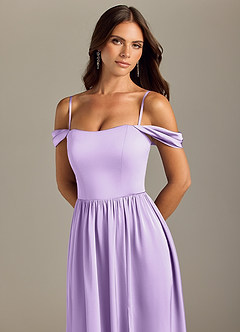 Azazie Calianna Bridesmaid Dresses Lilac A-Line Off the Shoulder Stretch Satin Convertible Dress image3