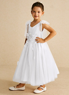 Azazie Minia Flower Girl Dresses White A-Line Bow Matte Satin Dress image5