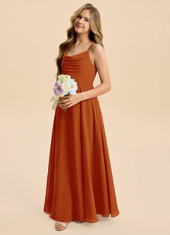 Azazie Gia Junior A-Linie Plissee Chiffon Kleid Paprika image7
