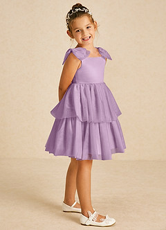 Azazie Vanellope Flower Girl Dresses Wisteria A-Line Bow Tulle Dress image1