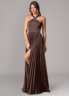Azazie Afra Abiti da Damigella Abito A-Line in Raso Elasticizzato Plissettato Ganache image4