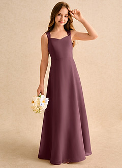 Azazie Makani Girls Formal Blumenmädchenkleider A-Linie Herzausschnitt Chiffon Kleid Sangria image4