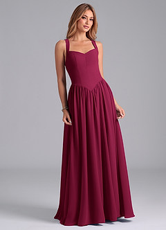 Azazie Francis Bridesmaid Dresses Burgundy A-Line Corset Chiffon Dress image4