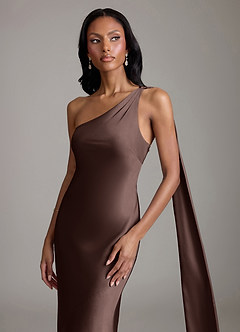 Azazie Galinda Suknie dla druhen Syrena Jedno ramię Satyna elastyczna Do ziemi Sukienka image3