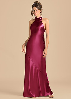 Azazie Velli Brudtärnklänningar Klä av Tubklänning i Metallisk satin Hög hals Bourgogne image3