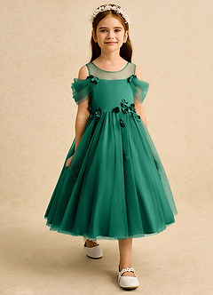 Azazie Juni Robe Demoiselle D'honneur Fillette Robe Princesse en Tulle Plissée émeraude image7
