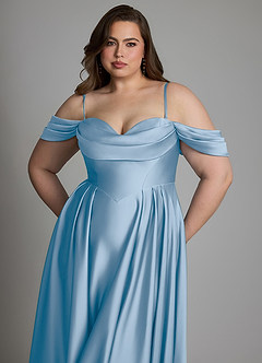 Azazie Loisa Brautjungfernkleider A-Linie Schulterfrei Stretch-Satin Kleid Puderblau image14