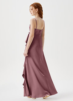 Azazie Kaylee Junior Vintage Mauve A-Line with Belt Stretch Satin Dress image5