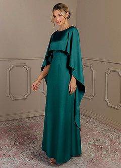 Azazie Eli vestidos de madre de la novia Vestido de Pavo Real de Satén Elástico de Recto con Cuello de barco image3