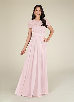Azazie Annette Mother of the Bride Dresses Blushing Pink A-Line Lace Chiffon Dress image3