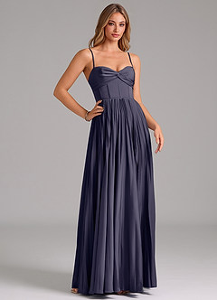 Azazie Akiko Robes de demoiselle d'honneur Robe Trapèze en Satin extensible Encolure en Forme de Cœur Bleu Orageux image3