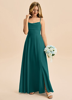 Azazie Bear Junior A-linja Pliseerattu Sifonki Lattian pituus Nuorempi morsiusneito Pukeutua image3