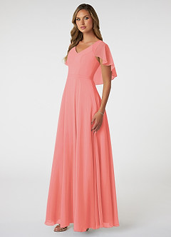 Azazie Jamie Bridesmaid Dresses Coral A-Line Chiffon Dress image3