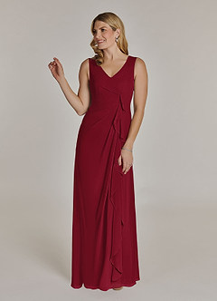 Azazie Manuella Mother of the Bride Dresses Burgundy A-Line V-Neck Pleated Chiffon Dress image4