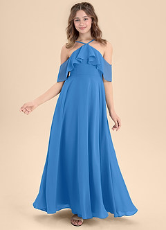 Azazie Tessabelle Junior Abito A-Line in Chiffon a Spalla Scoperta Blue Jay image6