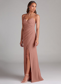 Azazie Maci Robes de demoiselle d'honneur Robe Fourreau en Mousseline de soie Plissée Rose De Cèdre image3