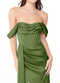 Azazie Amyra Bridesmaid Dresses Juniper Sheath Off the Shoulder Stretch Satin Convertible Dress image7