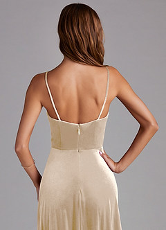 Azazie Moira Bridesmaid Dresses Champagne A-Line with Pockets Velvet Dress image6