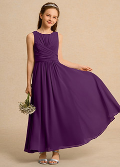 Azazie Ducky Junior Formal Flower Girl Dresses Grape A-Line Pleated Chiffon Dress image1