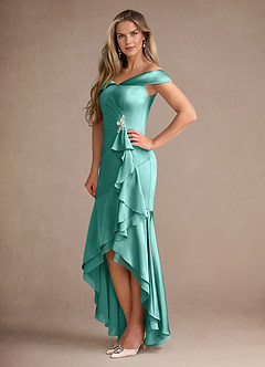 Azazie Billings Mère de la mariée Robes Robe Sirène en Satin extensible Épaule décolletée Aqua image2