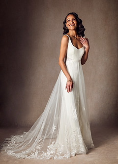Azazie Ebony Vestidos de novia Vestido de Diamante Blanco de Satén con cara trasera de crepé de Corte en A con Lentejuela image1