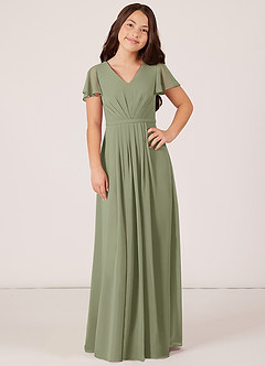 Azazie Peony Junior Pistachio A-Line Pleated Chiffon Dress image1