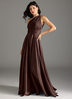 Azazie Charlize Bridesmaid Dresses Ganache A-Line One Shoulder Stretch Satin Dress image10