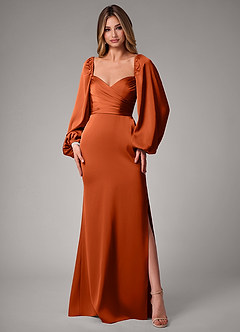 Azazie Sonata Bridesmaid Dresses Paprika Sheath Long Sleeve Stretch Satin Convertible Dress image3