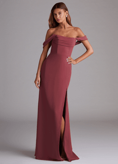 Azazie Saige Brautjungfernkleider Wandelbar A-Linie Schulterfrei Chiffon Kleid Merlot image4