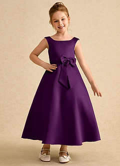 Azazie Eve Flower Girl Dresses Grape A-Line Pleated Matte Satin Dress image1