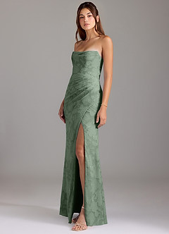 Azazie Leonis Bridesmaid Dresses Matcha Sheath Strapless Floral Burnout Convertible Dress image5