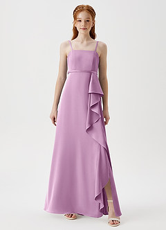 Azazie Kaylee Junior Robe Trapèze en Satin extensible avec ceinture Glycine image3