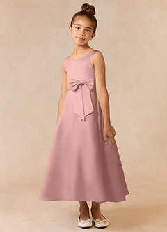 Azazie Lindy Blumenmädchenkleider A-Linie Plissee Matte Satin Kleid Roségold image3