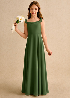 Azazie Puppy Girls Formal Flower Girl Dresses Olive A-Line Pleated Chiffon Dress image3