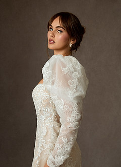 Azazie Winter Wedding Dresses Diamond White Champagne A-Line Strapless Lace Dress image5