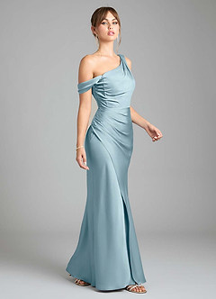 Azazie Madelyn Bridesmaid Dresses Moody Blue Mermaid One Shoulder Stretch Satin Convertible Dress image5