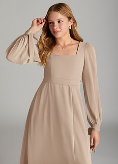 Azazie Leonia Junior Taupe A-Line with Pockets Chiffon Dress image5