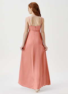 Azazie Kaylee Junior Coral A-Line with Belt Stretch Satin Dress image2