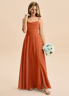 Azazie Bear Junior Burnt Orange A-Line Pleated Chiffon Dress image3